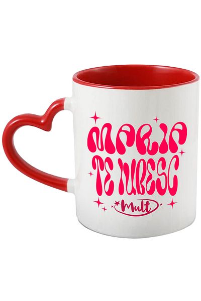 StoryGift Romania Cana cu Mesaj Maria Te Iubesc Mult, Romantic Stele, Valentine's Day, Ceramica, 3, Cu Maner Inim