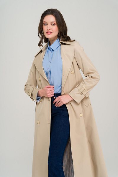 Olcay Speziell genähter, detaillierter zweireihiger wasserabweisender Trenchcoat BEIGE 6703