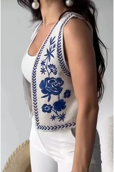 DİMA Embroidered Linen Blended Vest