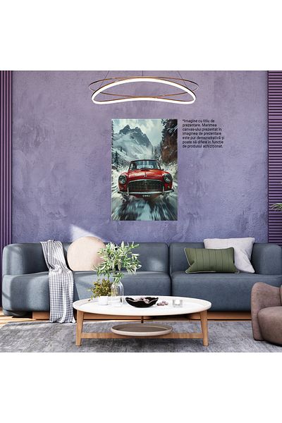 StoryGift Romania Canvas Painting Old Model Of Red Citroen, Passing Through Road Puddles - Mountain Landscape And M