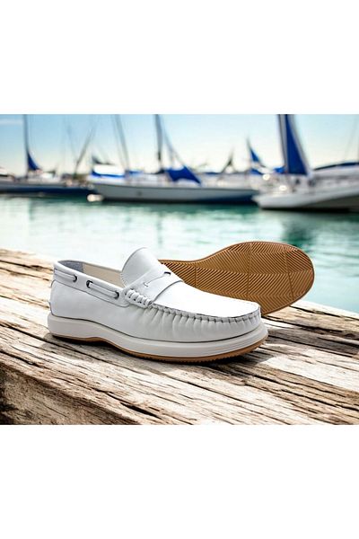 MARCOMEN Genuine Leather Spring Summer Laceless Ecru White Men's Loafer Shoes