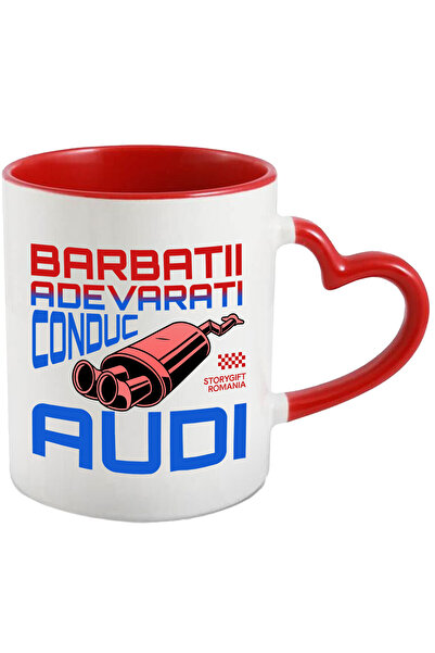 StoryGift Romania Cana cu Toba Esapament Masina Viteza Curse Text Barbatii Adevarati Conduc Audi, , Cu Maner Inim