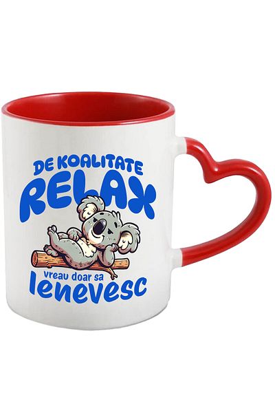 StoryGift Romania Cana cu Urs Koala Relaxare Pe Trunchi De Copac Somn Text De Koalitate Relax Vrea, Cu Maner Inim