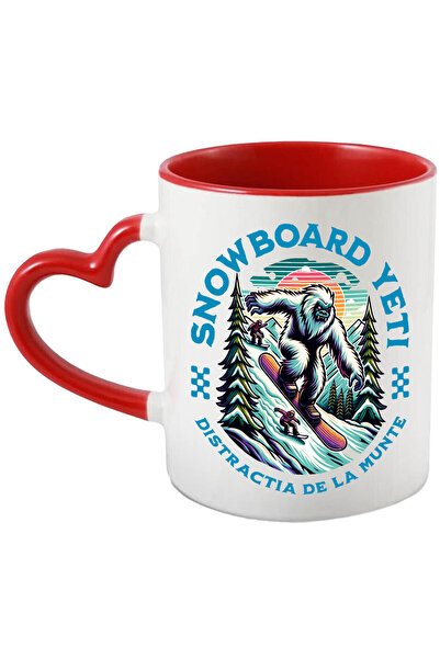 StoryGift Romania Cana cu Big Foot Monstru Paros Pe Placa dE Snowboard Sport Iarna Munte Yeti , Ce, Cu Maner Inim