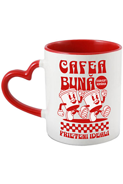 StoryGift Romania Cana cafea buna energie de dimineata prieten ideal, 330ml, Ceramica cu Maner Ini, Cu Maner Inim