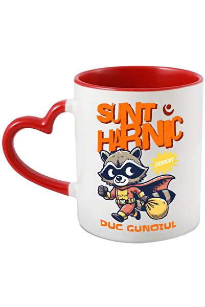 StoryGift Romania Cana cu Animal Super-Erou Text Sunt Harnic Duc Gunoiul, Costum Desene Animate, C, Cu Maner Inim