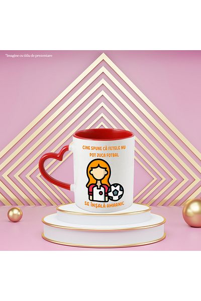 StoryGift Romania Girl and soccer ball mug text who says girls can't play soccer, 330ml, C, Cu, STG.