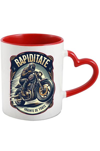 StoryGift Romania Cana rapiditate barbat pee motor viteza adrenalina, 330ml, Ceramica cu Maner Ini, Cu Maner Inim