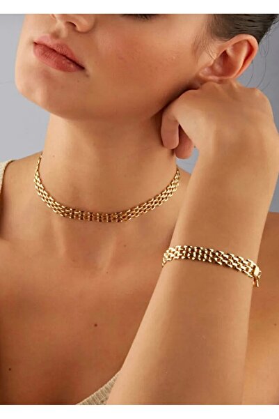 takıtarzım Altın Kaplama Hasır Zincir Kolye Bileklik Seti