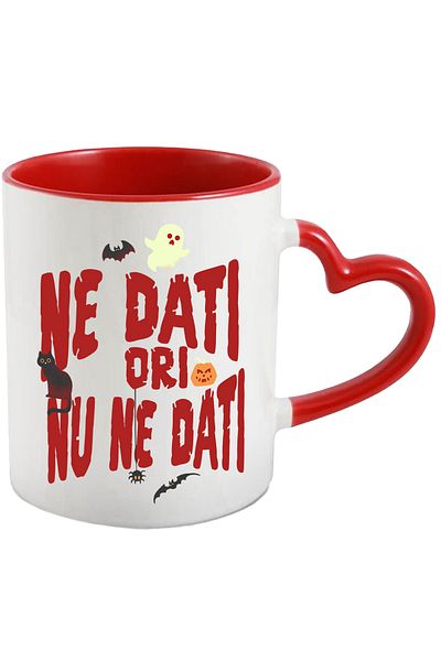 StoryGift Romania Cana ne dati ori nu ne dati H4ALLowen sperietoare, 330ml, Ceramica cu Maner Inim, Cu Maner Inim
