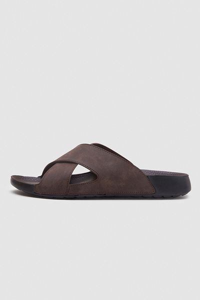 Twn Brown Cross Band Slippers