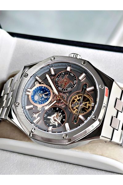 Ferrucci Silver Color Mechanism Luxury Business Model Automatic Mechanism Men's Wrist Watch + Bracelet
