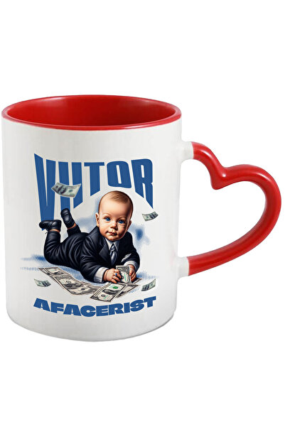 StoryGift Romania Cana viitor afacerist bebe in costum office bancnote, 330ml, Ceramica cu Maner I, Cu Maner Inim