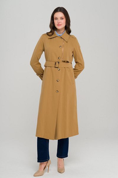 Olcay Unlined Trench Coat with Zipper and Epaulettes Taba 6697