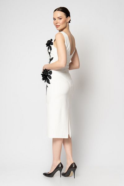 RENGIN Boydan Flower Pattern Printed Sleeveless Crepe Evening Dress