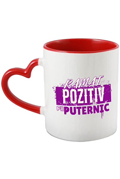 StoryGift Romania Cana cu Mesaj Stil Graffiti Stradal Text Motivational Ramai Pozitiv Fii Puternic, Cu Maner Inim