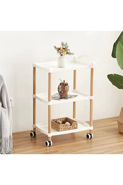 Viyogo Masuta portabila cu suport din lemn, 3 nivele, maner de transport, 71 x 45 x 32 cm, alb