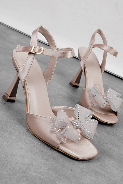 Lal Shoes & Bags Pantofi cu toc pentru femei Aster cu panglică deschisă în față-dauru