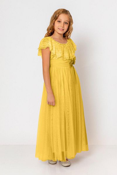 incity Girl's Tulle Lace Floral Belted Evening Dress