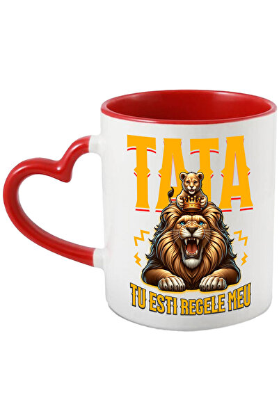 StoryGift Romania Cana cu Tata Si Fiu Cu Pelerina Rosie Text Tata, Tu esti eroul Meu, copii Famili, Cu Maner Inim