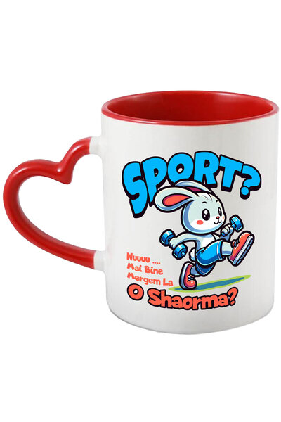 StoryGift Romania Cana cu Iepure Sportiv Gri Cu Gantere Text Sport Nu Mai Bin...