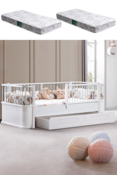 Setay Yavrulu Karyola, Antalya Montessori Yavrulu Yatak - Beyaz + 2 Adet Comfort Yatak