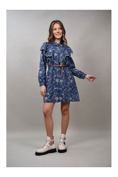 FASHIONLAND SHORT DENIM DRESS WITH EMBROIDERY ILBONO XS-S Denim