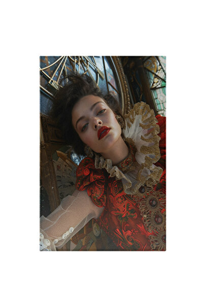 StoryGift Romania Tablou Canvas: Femie Privind Spre Cameră Cu Buze Roșii Și R...