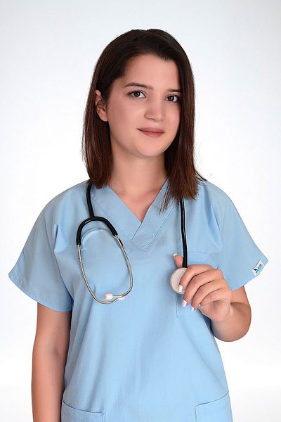 Nur Medikal Giyim Uniformă unisex de culoare albastru bebeluș Lycra Doctor Nurse Scrubs Single Top