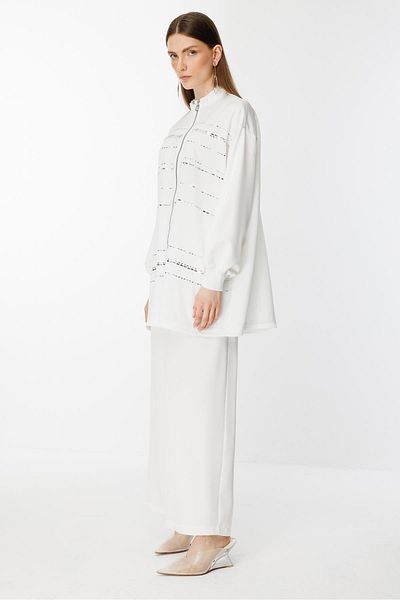 Ghisa Stone Detailed Jacket Trousers Suit 4842 Ecru