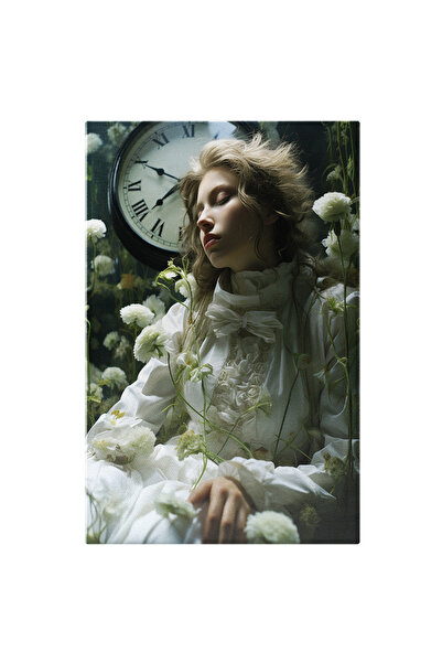 StoryGift Romania Tablou Canvas: Portretul Unei Femei Cu Rochie De Epoca - Ceas Ochi Inchisi Pictura Digitala