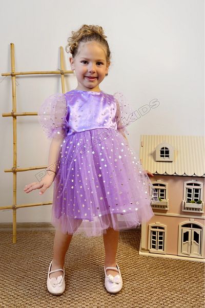 penu baby kids Lilac Star Patterned Bow Short Balloon Sleeve Girl's Baby Girl Dress