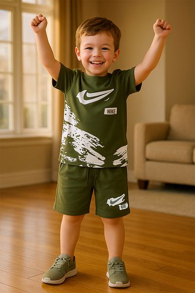 HÇM Boy's Shorts Suit Printed Cycling Collar with Pocket F8