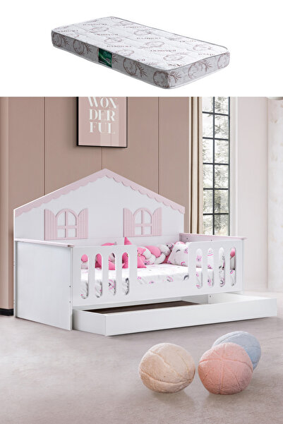 Setay Yavrulu Karyola, Poli Yavrulu Montessori Yatak - Pembe + 1 Adet Comfort Yatak