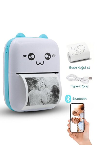 DEMPOWER Mini Taşınabilir Bluetoothlu Termal Yazıcı Mavi Renk