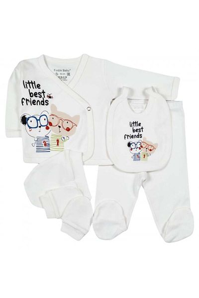 Fındık Set cadou cu 5 piese pentru nou-născuți, model BestFriends, alb