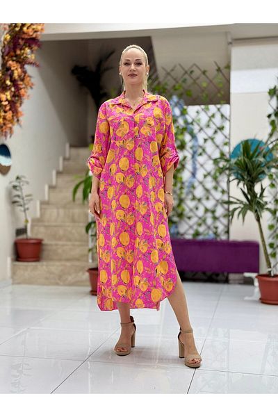 Punta Otantik Yg302001 Italian Coton Pareo Shirt Dress Pink