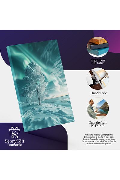 StoryGift Romania Tablou Canvas: Copacul Îmbrăcat În Zăpadă Armonia Înghețată A Peisajului Polar Nocturn Pictura