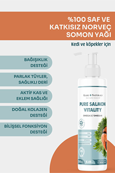 Kahu Naturals Spiritually Connected Pure Salmon Vitality, Norveç Somon Balık Yağı, Omega 3 Ve 6, E Vitamini, Kedi Ve Köpek, 250 ml