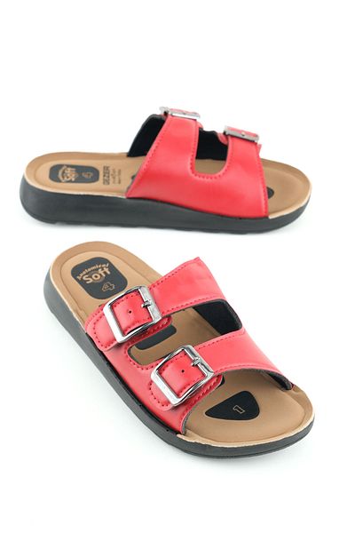 GEZER Women's Summer Pu Bottom Sole Artificial Leather Two Buckle Adjustable Insole Anatomical Four Point Pillow