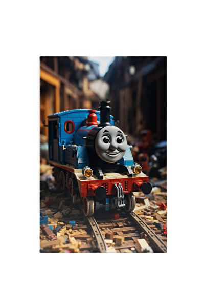 StoryGift Romania Tablou Canvas: Trenul Tomas Albastru Electric, Inginerie, Caracter Fictional, Distractie, Vehi
