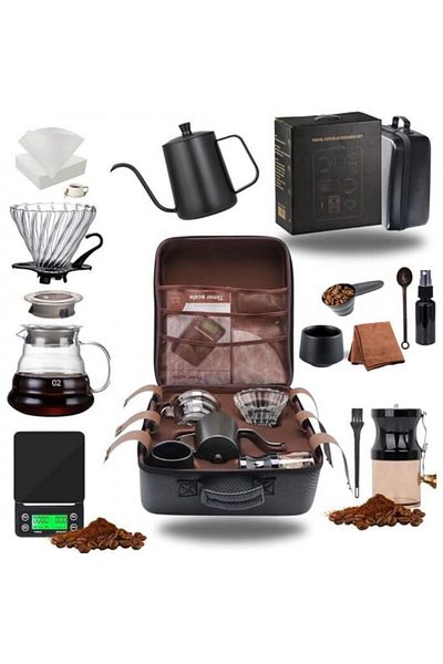 DOPPİO Doppio 13 Pcs V60 Premium Pour Over Manual Coffee Maker with Manual Grinder Dripper Set