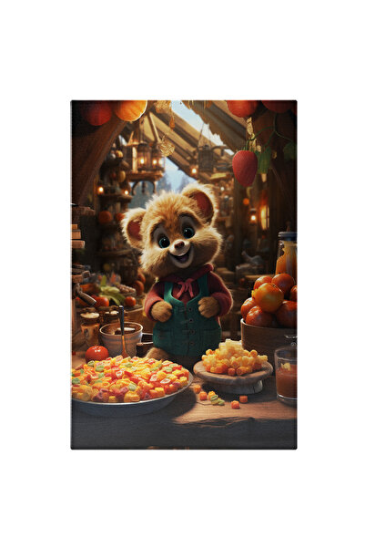 StoryGift Romania Tablou Canvas: Ursulet Gurmand Ursuletul Pofticios La Masa - Fotografie De Animal Pictura Digi