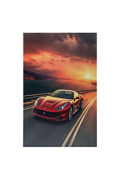 StoryGift Romania Tablou Canvas: Masina De Lux Ferrari - Apa Sosea Viteza Scumpa Pictura Digitala