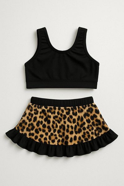 Trend Bebe Butik Girl's Skirted Bikini Set 2 Pieces |   Leopard Patterned Frilly Model |   4-12 Years Summer Swimsuit