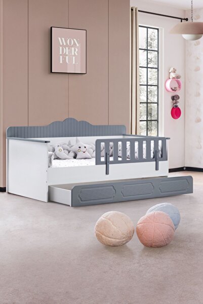 Setay Yavrulu Karyola, Flower Yavrulu Montessori Karyola - Gri + 2 Adet Comfort Yatak