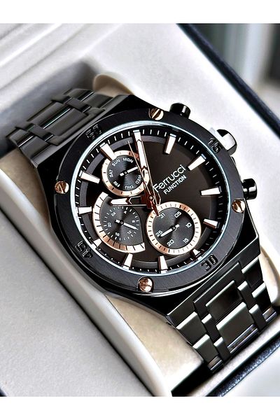 Ferrucci Black Color Function Steel Cord Men's Wrist Watch + Bracelet