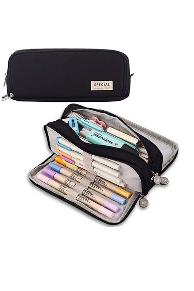 zola Storage pencil case, 3 compartments, 22x5x9 cm, black