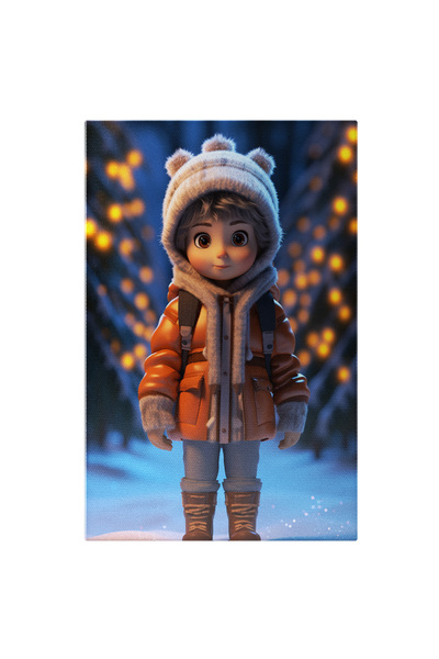 StoryGift Romania Tablou Canvas: Copilas Cu Geaca Portocalie Groasa Si Fes De...