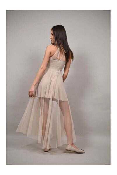 FASHIONLAND SHORT BANQUET DRESS BRILLANTE TULLE Ivory XS-S